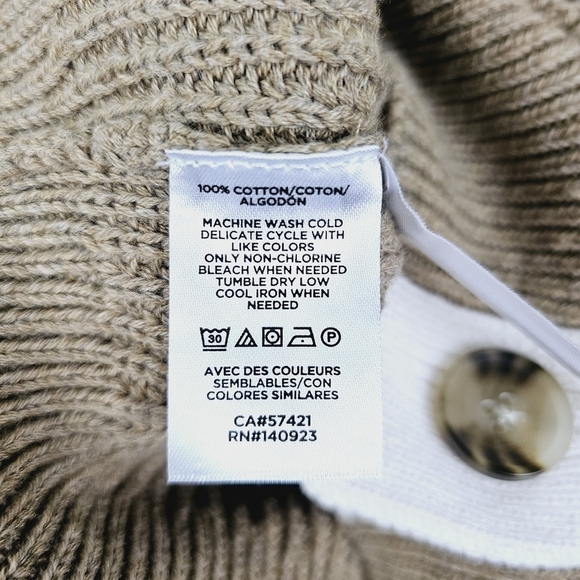 Loft #592073 Tipped Boyfriend Sweater Cardigan NWT Tan/Brown and Cream, size XS - Picture 9 of 11